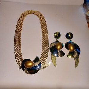 Art Deco Style Necklace and Pierced Ear Rings